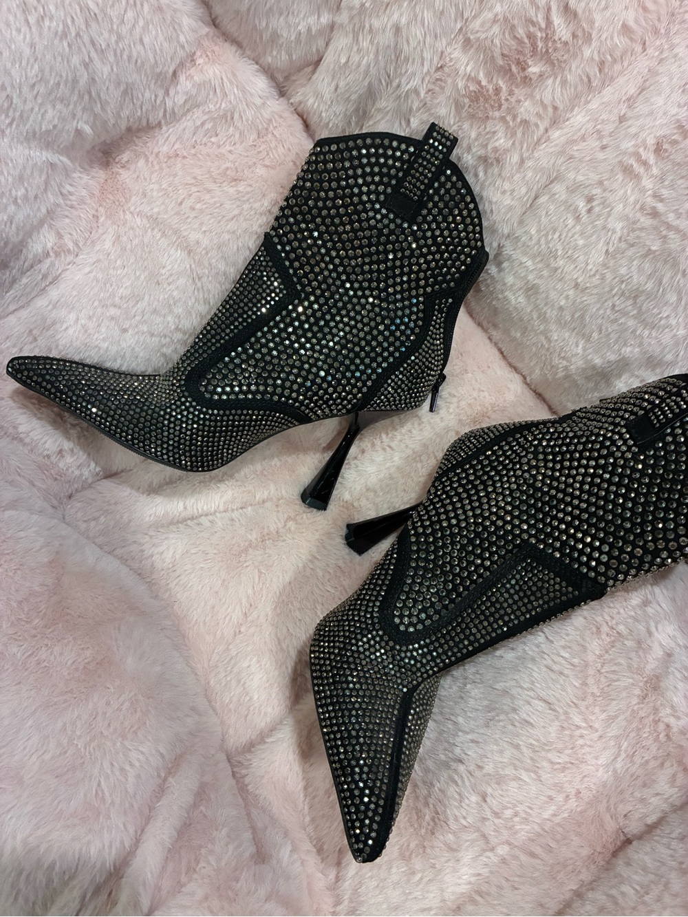 INC International Concepts Black Rhinestone Pointed Toe Stiletto Ankle Boots